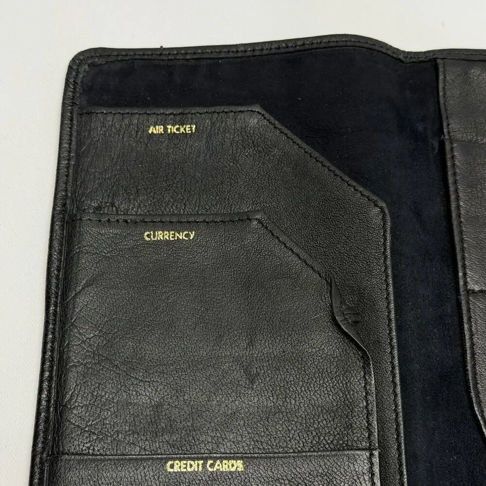 Winn International Lamb Leather Passport Travel Wallet Boarding Pass Black